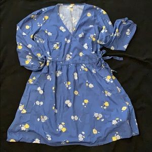 Daisy Print Long Sleeve Wrap Dress